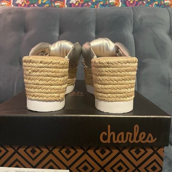 NIB Charles David "Scoop" Silver Espadrille Platform Slide Wedge Sandals US 6.5 - Picture 7 of 13